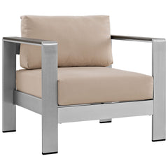Shore Silver/Beige Outdoor Patio Aluminum Armchair - Ornate Home