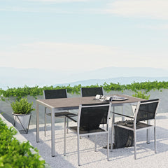 Shore Silver/Black 5 Piece Outdoor Patio Aluminum Dining Set - 79.5x115" - Ornate Home