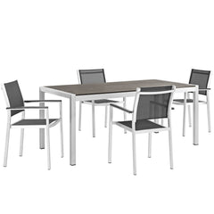 Shore Silver/Black 5 Piece Outdoor Patio Aluminum Dining Set - 79.5x115" - Ornate Home