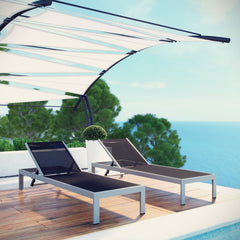 Shore Silver/Black Outdoor Patio Aluminum Chaise (Set of 2) - Ornate Home