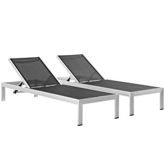 Shore Silver/Black Outdoor Patio Aluminum Chaise (Set of 2) - Ornate Home