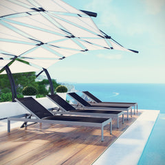 Shore Silver/Black Outdoor Patio Aluminum Chaise (Set of 4) - Ornate Home