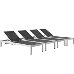 Shore Silver/Black Outdoor Patio Aluminum Chaise (Set of 4) - Ornate Home