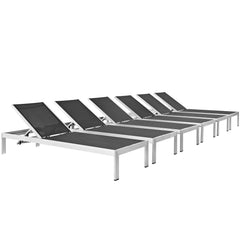 Shore Silver/Black Outdoor Patio Aluminum Chaise (Set of 6) - Ornate Home