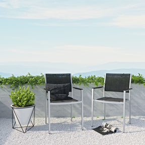 Shore Silver/Black Outdoor Patio Aluminum Dining Chair (Set of 2) - Ornate Home
