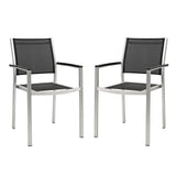 Shore Silver/Black Outdoor Patio Aluminum Dining Chair (Set of 2) - Ornate Home