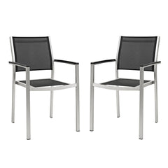 Shore Silver/Black Outdoor Patio Aluminum Dining Chair (Set of 2) - Ornate Home