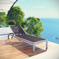 Shore Silver/Black Outdoor Patio Aluminum Mesh Chaise - Ornate Home