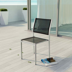 Shore Silver/Black Outdoor Patio Aluminum Side Chair - Ornate Home