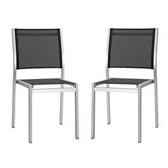 Shore Silver/Black Outdoor Patio Aluminum Side Chair (Set of 2) - Ornate Home