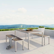 Shore Silver/Gray 3 Piece Outdoor Patio Aluminum Dining Set - Ornate Home