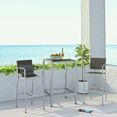 Shore Silver/Gray 3 Piece Outdoor Patio Aluminum Pub Set - 27.5x67.5" - Ornate Home