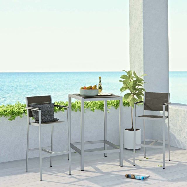 Shore Silver/Gray 3 Piece Outdoor Patio Aluminum Pub Set - 27.5x67.5" - Ornate Home