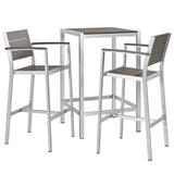 Shore Silver/Gray 3 Piece Outdoor Patio Aluminum Pub Set - 27.5x67.5" - Ornate Home