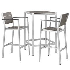 Shore Silver/Gray 3 Piece Outdoor Patio Aluminum Pub Set - 27.5x67.5" - Ornate Home