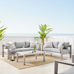 Shore Silver/Gray 3 Piece Sunbrella Fabric Outdoor Patio Aluminum Set - Ornate Home