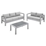 Shore Silver/Gray 3 Piece Sunbrella Fabric Outdoor Patio Aluminum Set - Ornate Home