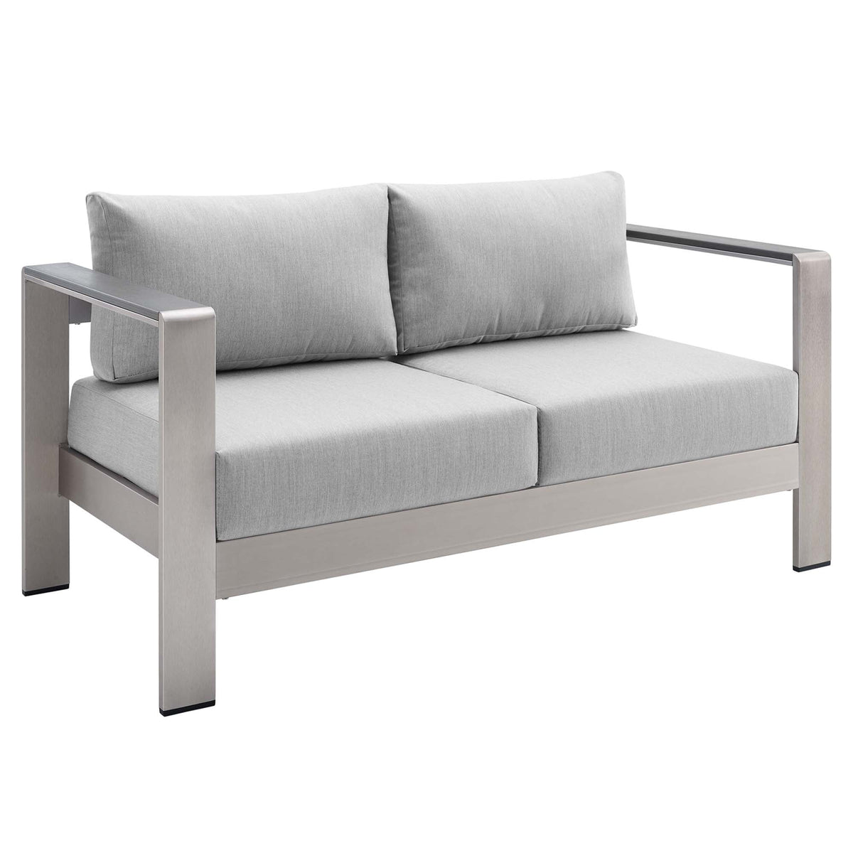 Shore Silver/Gray 3 Piece Sunbrella Fabric Outdoor Patio Aluminum Set - Ornate Home