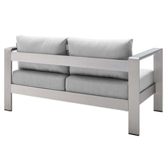 Shore Silver/Gray 3 Piece Sunbrella Fabric Outdoor Patio Aluminum Set - Ornate Home