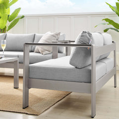 Shore Silver/Gray 3 Piece Sunbrella Fabric Outdoor Patio Aluminum Set - Ornate Home