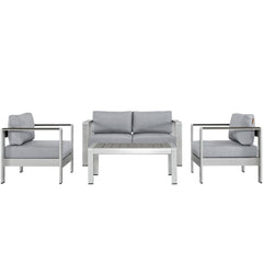 Shore Silver/Gray 4 Piece Outdoor Patio Aluminum Sectional Sofa Set - 55x111.5" - Ornate Home