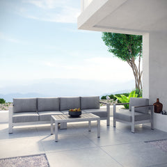 Shore Silver/Gray 4 Piece Outdoor Patio Aluminum Sectional Sofa Set - 55x133.5" - Ornate Home