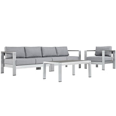 Shore Silver/Gray 4 Piece Outdoor Patio Aluminum Sectional Sofa Set - 55x133.5" - Ornate Home
