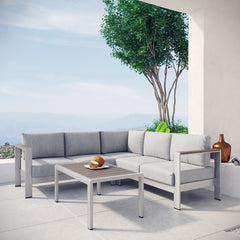 Shore Silver/Gray 4 Piece Outdoor Patio Aluminum Sectional Sofa Set - 80.5x80.5" - Ornate Home
