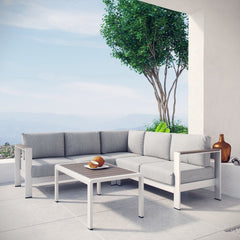 Shore Silver/Gray 4 Piece Outdoor Patio Aluminum Sectional Sofa Set - 80.5x80.5" - Ornate Home