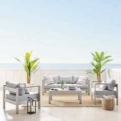 Shore Silver/Gray 4 Piece Sunbrella Fabric Outdoor Patio Aluminum Set - Ornate Home