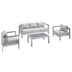 Shore Silver/Gray 4 Piece Sunbrella Fabric Outdoor Patio Aluminum Set - Ornate Home