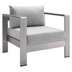 Shore Silver/Gray 4 Piece Sunbrella Fabric Outdoor Patio Aluminum Set - Ornate Home