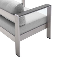 Shore Silver/Gray 4 Piece Sunbrella Fabric Outdoor Patio Aluminum Set - Ornate Home
