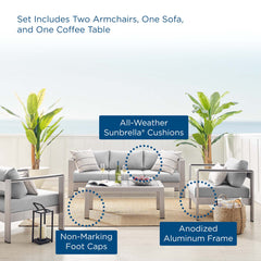 Shore Silver/Gray 4 Piece Sunbrella Fabric Outdoor Patio Aluminum Set - Ornate Home