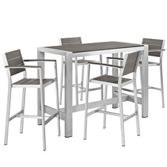 Shore Silver/Gray 5 Piece Outdoor Patio Aluminum Dining Set - Ornate Home