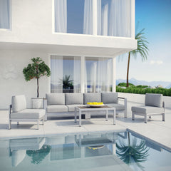 Shore Silver/Gray 5 Piece Outdoor Patio Aluminum Sectional Sofa Set - 55x161" - Ornate Home
