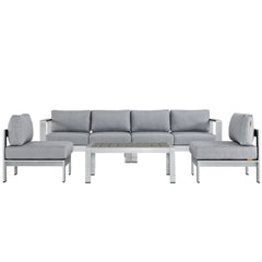 Shore Silver/Gray 5 Piece Outdoor Patio Aluminum Sectional Sofa Set - 55x161" - Ornate Home