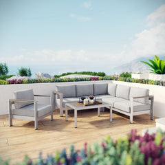 Shore Silver/Gray 5 Piece Outdoor Patio Aluminum Sectional Sofa Set - 80.5x108" - Ornate Home