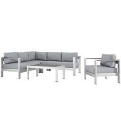 Shore Silver/Gray 5 Piece Outdoor Patio Aluminum Sectional Sofa Set - 80.5x108" - Ornate Home