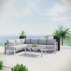 Shore Silver/Gray 5 Piece Outdoor Patio Aluminum Sectional Sofa Set - 80.5x108x25" - Ornate Home