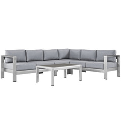 Shore Silver/Gray 5 Piece Outdoor Patio Aluminum Sectional Sofa Set - 80.5x108x25" - Ornate Home