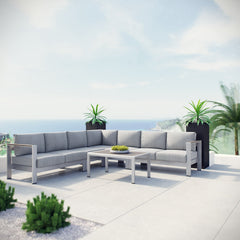 Shore Silver/Gray 6 Piece Outdoor Patio Aluminum Sectional Sofa Set - 108x108" - Ornate Home