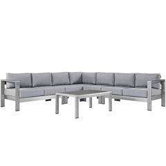 Shore Silver/Gray 6 Piece Outdoor Patio Aluminum Sectional Sofa Set - 108x108" - Ornate Home