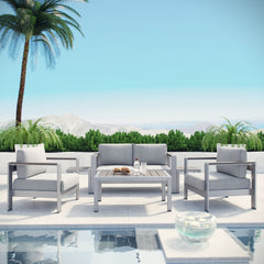 Shore Silver/Gray 6 Piece Outdoor Patio Aluminum Sectional Sofa Set - 55x111.5" - Ornate Home