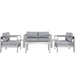 Shore Silver/Gray 6 Piece Outdoor Patio Aluminum Sectional Sofa Set - 55x111.5" - Ornate Home