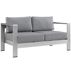 Shore Silver/Gray 6 Piece Outdoor Patio Aluminum Sectional Sofa Set - 55x111.5" - Ornate Home
