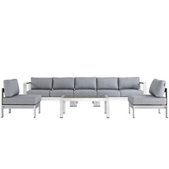 Shore Silver/Gray 6 Piece Outdoor Patio Aluminum Sectional Sofa Set - 55x188.5" - Ornate Home