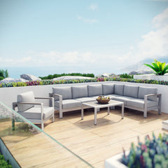 Shore Silver/Gray 6 Piece Outdoor Patio Aluminum Sectional Sofa Set - 80.5x135.5" - Ornate Home