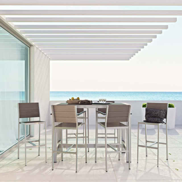 Shore Silver/Gray 7 Piece Outdoor Patio Aluminum Dining Set - Ornate Home