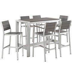 Shore Silver/Gray 7 Piece Outdoor Patio Aluminum Dining Set - Ornate Home